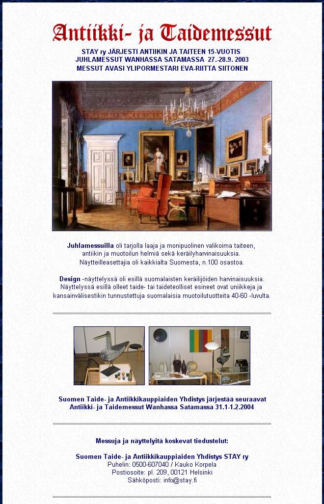 Antiikki ja Taidemessut 2003 Info